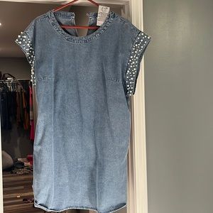 xl denim dress with pearls on sleeves